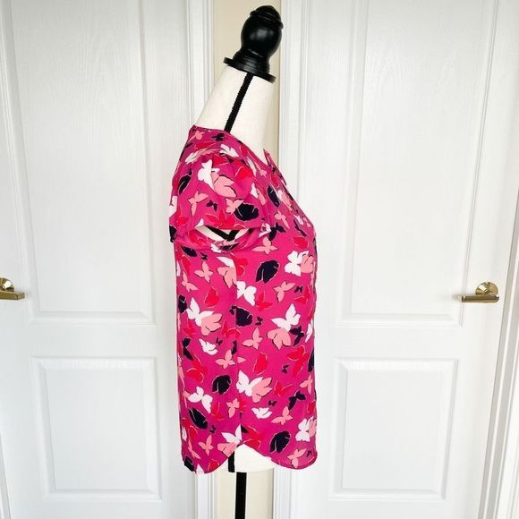 Ann Taylor Women's Pink Butterfly Button Up Short Sleeve Top Blouse Size XXSP - Picture 6 of 14